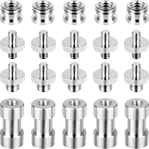 Standard Metal Male Convertor Threaded Screw Adapter Spigot Stud for Studio Light Stand, Hotshoe/Coldshoe Adapter, Ball Head, Wireless Flash Receiver, Trigger (20 PCS Camera Screws Mount Set) - style: 20 PCS Camera Screws Mount Set