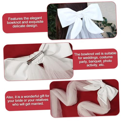 POPETPOP Bridal Veil Hair Clip with Bowknot, Elegant Wedding Veil Prop for Brides, Romantic Bridal Headwear Suitable for Wedding Ceremony and Photoshoot