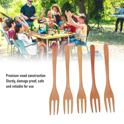 Haofy 5PCS Wooden Forks, 7.5 Inch Reusable Japanese Salad Dinner Forks with 3 Prong Design, for Eating Stirring Fruits and Salads