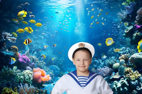 Under The Sea Backdrop 15x10ft Ocean Backdrop Underwater World Colorful Tropical Fish Coral Aquarium Deep Sea Sunlight Photography Background Birthday Under The Sea Party Decorations Photo Props - color: Blue2, size: 15x10ft