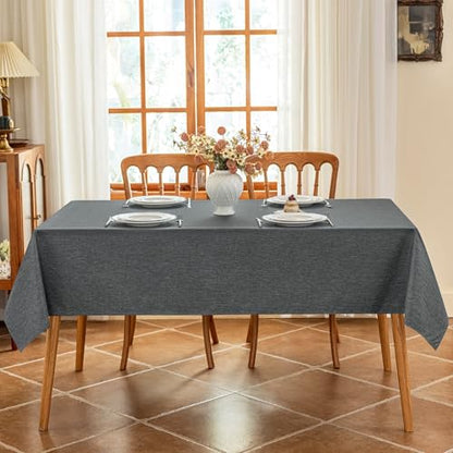 Seenus Gray Faux Linen Fabric Tablecloth for 4 ft Rectangle Table, Stain Resistant & Wipeable Table Cloth in 4-6 Seats Dining Room Kitchen Patio, 52 x 70 Inch - color: Dark Grey, size: 70" x 52" (Rectangular)
