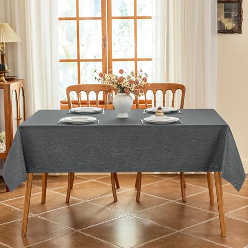 Seenus Gray Faux Linen Fabric Tablecloth, Spill Proof & Washable Table Cloth for 4-6 Seats Rectangle Table in Dining Room Kitchen Patio, 55 x 70 Inch - color: Dark Grey, size: 72" x 54" (Rectangular)