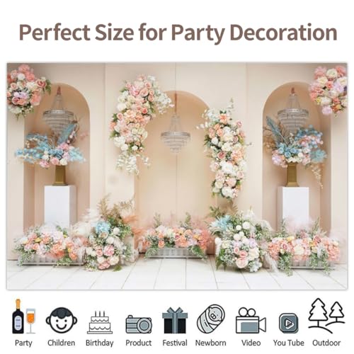 Leowefowa 10x8ft Vinyl Romantic Rose Flower Wedding Backdrop Floral Wall Photography Background Bridal Shower Wedding Party Decorations Anniversary Wedding Birthday Backgrounds Studio Props - size: 10x8ft