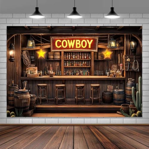15X10FT Western Cowboy Bar Backdrop Rustic Vintage Wild West Saloon Rodeo Photography Background Cowboy Cowgirl Baby Shower Birthday Party Decoration Supplies Banner Photo Booth Studio Props - size: 15X10FT
