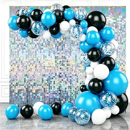 Iridescent Silver Shimmer Wall Backdrop,Shiny Sequins,48Pcs Sequins Backdrop Panels,Glitter Bling Photo Background for Birthday Party Wedding Engagement Anniversary Graduation (Each 1FT², Total 48FT²) - color: Iridescent Silver, size: 6 FT x 8 FT