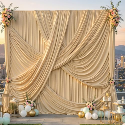 20ft×12ft Champagne Backdrop Curtain for Wedding Parties, 4 Panels Wrinkle Free Polyester Photo Backdrop Drapes Back Drop Cloth for Birthday Photography Background - color: Champagne, size: W5' x H12'(4 panels)