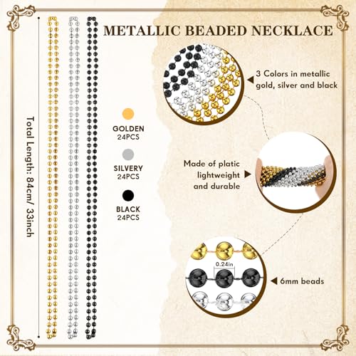 Bucherry 88 Pcs Masquerade Masks Beads Necklace Set Vintage Venetian Mask Metallic Beaded Necklace for Carnival Cosplay Prop - style: Vintage Style