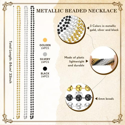 Bucherry 88 Pcs Masquerade Masks Beads Necklace Set Vintage Venetian Mask Metallic Beaded Necklace for Carnival Cosplay Prop - style: Vintage Style