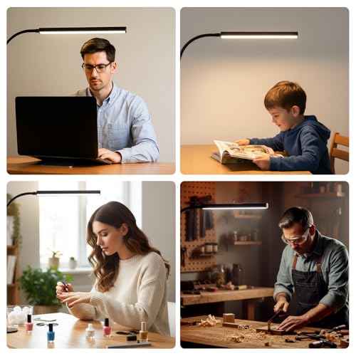Small LED Desk Lamp with Clamp,Eye-Caring Clip on Lamp for Desk, 5 Modes 10 Brightness, Flexible Gooseneck USB Adapter Table Lamps for Home Office, Sewing（Black） - color: Std.-Black