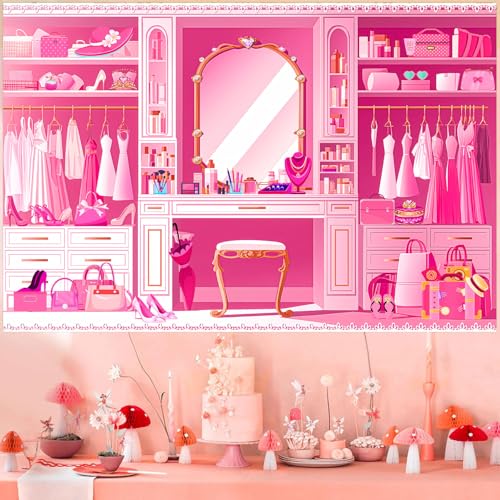 HANYING Pink Princess Cloakroom Backdrop,10x7ft Cartoon Girly Vanity Table Makeup Photography Background,Girls Birthday Baby Shower Photo Backdrop,Portrait Studio Props,HY0137YL