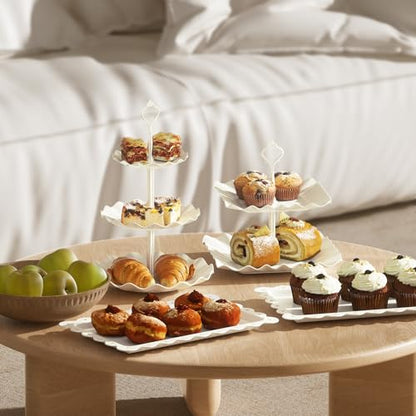 10 Pack Cake Stand Set with 3 x Two-Tier and 3 x Three-Tier Cupcake Stands, Plastic Dessert Table Stand Set 3 Tired Cookie Tray and 4 Pcs Dessert Trays - color: White