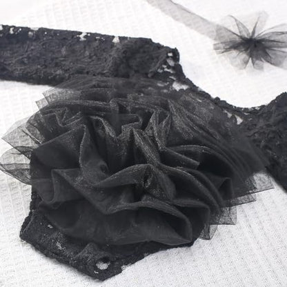 Newborn Photography Outfits Girl Baby Photography Props Lace Romper with Headress Newborn Outfits Girls Photo Props - color: Black