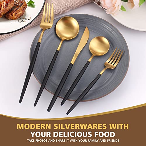 Matte Black Gold Silverware Set, Oliviola 20-Piece Stainless Steel Flatware Cutlery Set Service for 4, Satin Finish Kitchen Utensil Set, Dishwasher Safe - color: Blackgold, size: 20-piece