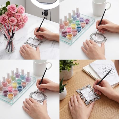 2 Pcs Vintage Metal Nail Art Palette, Nail Polish Palette & Display Board, Nails Holder for Mixing, Nail-Design Manicure Display Tools for Artists Photography Props(Sliver)