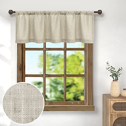 Farmhouse Kitchen Valance for Windows Burlap Primitive Cloth Linen Sheer Valance Curtain for Living Room Bathroom Laundry Country Rustic Neutral Cafe Curtain Small Boho Decor 18 inch Length Tan Beige - color: Linen