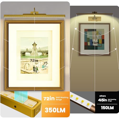 3 Pack Gallery Picture Frame Lights - 24Inch Gold Battery Wireless Wall Mounted Lighting for Large Art, Posters, Canvas & Gallery Walls - color: Gold, size: 24IN-3pack