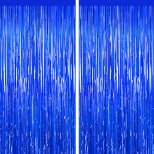 Blue Tinsel Backdrop Foil Fringe Curtains - 2 Packs Door Streamers Backdrop for Birthday Door Decorations, Party Supplies for Bachelorette, Graduation, Christmas, Disco Decor - color: Blue