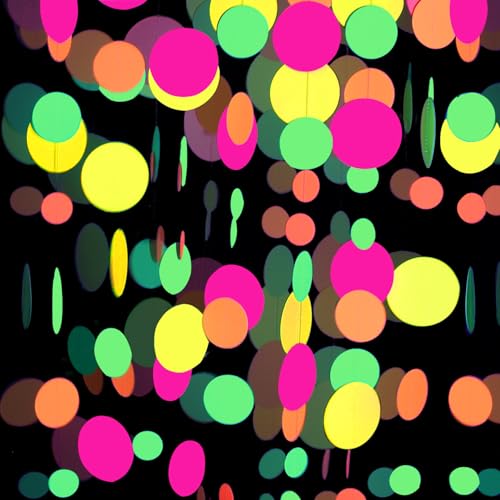 115feet Paper UV Round Neon Garland Streamers Black Light Decorations for Glow Party Supplies and Decorations UV Reactive Neon Party Favors Glow in The Dark for Wedding Birthday Banners - color: 6 Dot Garlands