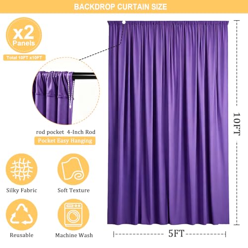 Gallety Lavender Backdrop Curtain for Wedding, Photo Backdrop Curtain for Bridal Shower Decorations - 10FT x 10FT Purple Backdrop Fabric with Rod Pockets for Celebration,Birthday,Girls' Theme Parties - color: Lavender, size: W5' x H10'(2 panels)