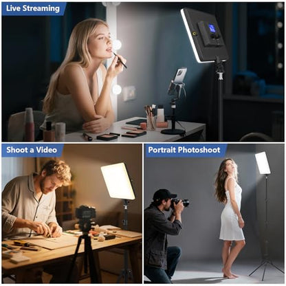 Led Video Light Panel, 20W Bi-Color Photography Lighting Kit with 4000mAh Battery, Dimmable 2500-8500K Conference Studio Light for YouTube/TikTok, AC Power Charger