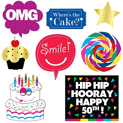 50th Birthday Photo Booth Props - 40 Pieces - Funny Birthday Party Supplies for Him or Her - Photo Booth Decorations, Favors and Gifts