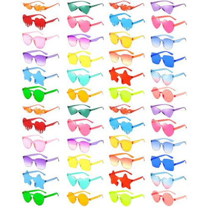 Pibupibu 24/48 Pack Mixed Rimless Colorful Party Sunglasses Bulk, Fun Party Glasses Photoshoot Prop Costume Eyewear - color: 48 Mixed