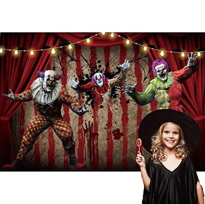 AOFOTO 8x6ft Scary Clown Decorations Backdrop Horror Circus Theme Halloween Photography Backdrop Giant Evil Clown Creepy Bloody Zombie Background Carnival Hallowmas Party Banner Photo Studio Props - size: 8x6ft