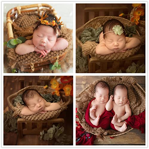 Zeroest Baby Photography Props Basket Braid Wool Wrap Newborn Photo Shoot Baskets Filler Posing Stuffer Background Blanket (Coffee) - color: Coffee