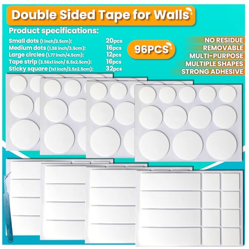 Birllaid Double Sided Tape for Walls, Picture Hanging Strips Removable Mounting Dots Adhesive Heavy Duty, Removable for Art Craft, Decoration, Party Supplies, Multipurpose - style: Circle and strips