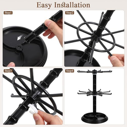 Jewelry Stand 2 Tier Necklace Holder Black Bracelet Hanging Organizer Rotating Jewelry Earring Display Keychain Display Stand Plastic Jewelry Rack for Malls Counter Dressing Table