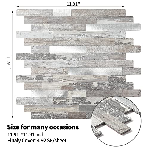 Yipscazo 2026 New Upgrade Peel and Stick Wood Metal Tile Backsplash, Stick on Tiles for Backsplash Kitchen, Bathroom (10 Sheets, Light Rustic) - color: Rustic