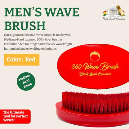 360 Wave Brush, Build Deeper Waves, Soft & Hard Boar Bristle Curved Brushes BLACK LAVISH ESSENTIALS (Medium-Hard Brush, Red) - color: Red, size: Medium-Hard