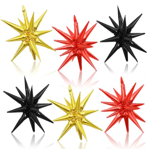 Red Black Gold Star Balloons, 22 Inch Foil Explosion Star Balloon, Spike Balloons Stars Cone balloons for Graduation Casino Night Hollywood New Years Movie Night Birthday Decorations - color: Red Gold Black