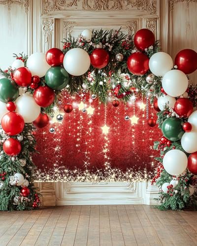 Mocsicka Christmas Backdrop Red Ball Xmas Merry Christmas Party Decorations for Family Holiday for Photography Photo Booth Props (Red, 8x6ft(96"x72")) - size: 8x6ft(96"x72")