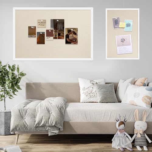 13.3x17.7 InchCork Board for Wall Hanging with Linen, Bulletin Board with Push Pins, Mounted Memo Message Board for Home Office Decor, Dorm Room Essentials, Classroom Organization - color: Natural Wood Frame, size: 13.4" x 17.7"
