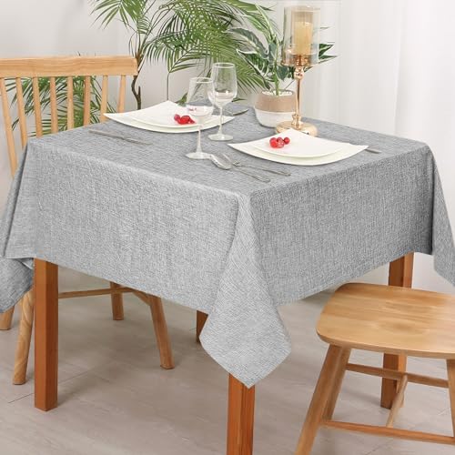Hiasan Faux Linen Square Tablecloth - Wrinkle and Stain Resistant Washable Table Cloth for Kitchen Dining Room Holiday Table Cover for Dinner, Light Grey, 30 x 30 Inch - color: Light Grey, size: 30" x 30" (Square)