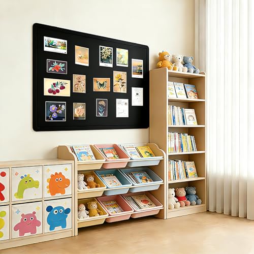 Bulletin Board,23.6 x 17.1 inches Foldable Decorative Felt Pin Board Photo Display Board with Self-Adhesive Tape, Decorative Cork Alternative for Wall Includes 20 Push Pins,Black - color: Black, size: 23.6 x 17.1 inches