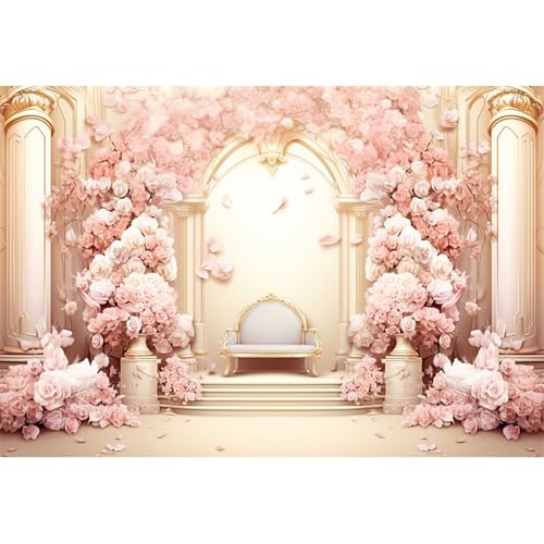 5x3ft Pink Floral Wall Backdrop Girls Rose Bridal Shower Palace Wedding Anniversary Flowers Baby Shower Party Decorations Photography Background Photo Shoot Props - color: Pink C, size: 5x3ft