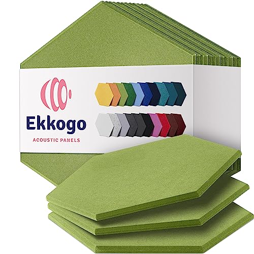 Acoustic Panels 12-Pack - 12"X10.4"X0.4" Soundproof Wall Panels - High Density Sound Dampening - Gin Green Hexagon - color: Gin Green, size: Medium Hexagon 12 Pack
