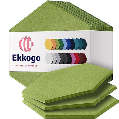 Acoustic Panels 12-Pack - 12"X10.4"X0.4" Soundproof Wall Panels - High Density Sound Dampening - Gin Green Hexagon - color: Gin Green, size: Medium Hexagon 12 Pack