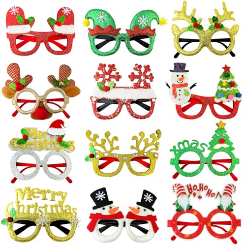 Leetous Christmas Accessories Bulk 24 Pack - Xmas Glitter Glasses Frames to Wear, One Size Holiday Eyeglasses Party Favors Supplies, Friendsmas Classroom Gifts Prizes Photo Props Decor for Costume - style: 24 PCS