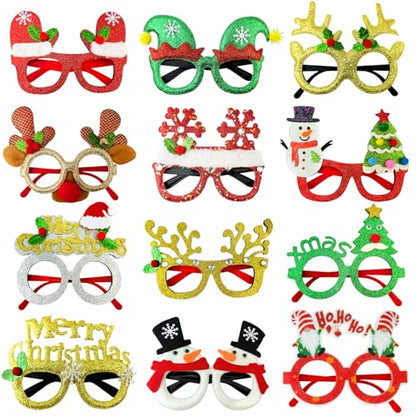 Christmas Party Favors Supplies 12 Pack, Universal Size Holiday Glasses Accessories, Xmas Party Prizes Photo Booth Props Decorations for Outfit, Christmas Goodie Bag Stocking Stuffers Gifts Giveaways - style: 12 PCS