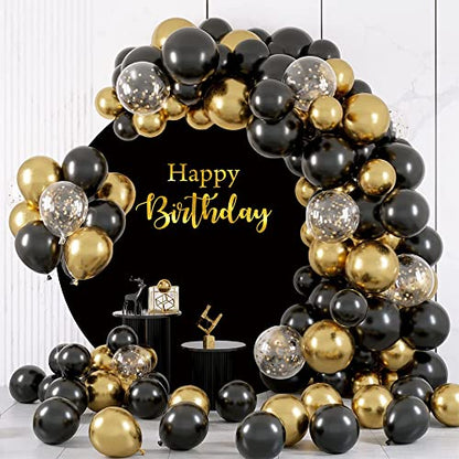 4x4ft Happy Birthday Round Backdrop Cover Polyester Black Background for Photography Circle Backdrop Cover Baby Shower Birthday Party Decoration Banner Photo Booth Props - size: 4x4ft-Diameter