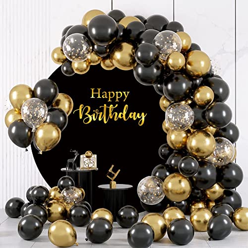 7.2x7.2ft Happy Birthday Round Backdrop Cover Polyester Black Background for Photography Circle Backdrop Cover Baby Shower Birthday Party Decoration Banner Photo Booth Props - size: 7.2x7.2ft-Diameter
