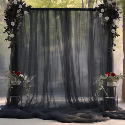 20x10 Black Tulle Backdrop Curtains for Parties, Sheer Backdrop Curtain Wedding Photo Background Drapes for Baby Shower Photography Birthday Party - color: Black, size: 20x10ft