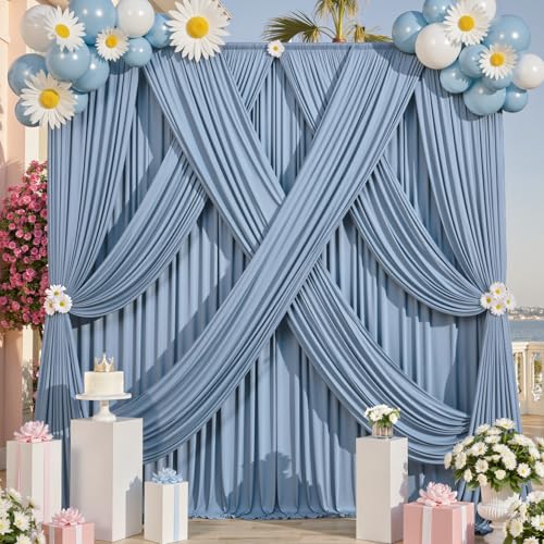 gogoparti 10x12ft Dusty Blue Backdrop Curtain for Wedding Parties, 2 Panels (5x12 ft Each) Wrinkle-Free Dackdrop Curtains, Silky Draping Fabric for Birthday Party, Baby Shower, Photo Background - color: Dusty Blue, size: 5ft(W)x12ft(H)-2 Panels