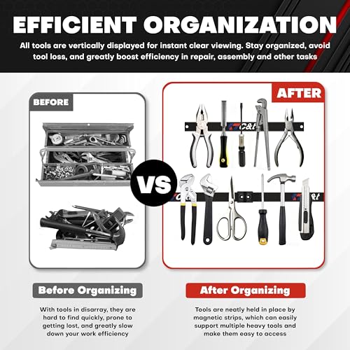 Magnetic Storage Organizer Tool Holder, Magnetic Tool Holder Strip, 6-Pack Magnetic Tool Bar,1-Pack Wrist Magnetic Holder for Garage,Shop and Kitchen | Garage Wall Mount Rack- Mounting Screws Included
