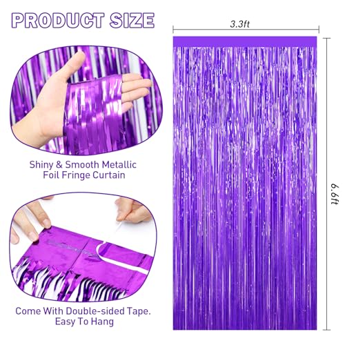 Purple Tinsel Backdrop Foil Fringe Curtains - 2 Packs Door Streamers Backdrop for Birthday Door Decorations, Party Supplies for Bachelorette, Graduation, Christmas, Disco Decor - color: Purple