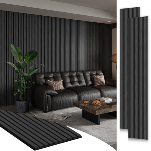 Smartstandard 2 Pack 106" x 12.6" Wood Slat Wall Panels, Soundproof Wooden Wall Panels, Acoustic Wood Panels for Wall, 3D Fluted Wood Panels for Interior Wall Decor, Dark Gray - color: Dark Gray, size: 106" x 25.2"