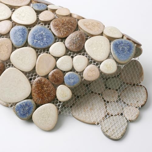 Parrotile Yosemite Matte Pebble Stone Tiles for Shower Floor Bathroom Mosaic Tile Extremely Non Slip [5 Sheets] - color: Matte Yosemite